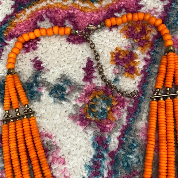 Orange & Gold Beaded Statement Necklace - Picture 3 of 3